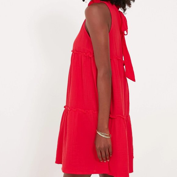 Pomander Place Red Lightweight Gauze Morgan Dress - Picture 2 of 9